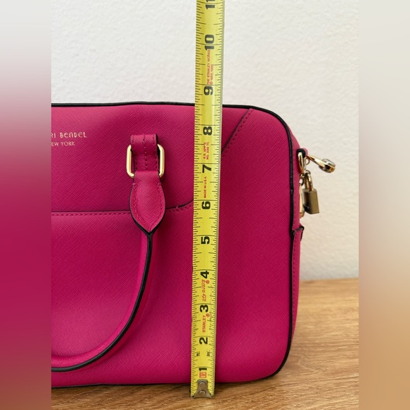 Henri Bendel Large West 57th Satchel Fuchsia Pink Saffiano Leather Crossbody Bag - Picture 15 of 16
